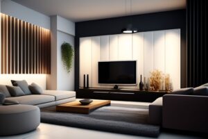 dekoracja ściany z telewizorem